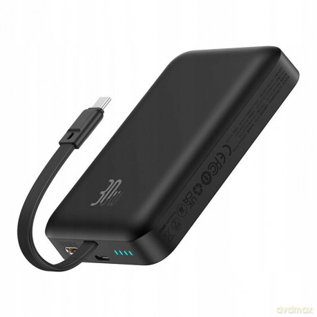 Powerbank Baseus Magnetic Mini MagSafe 10000mAh 30W z wbudowanym kablem Lightning - czarny + kabel Baseus Simple Series USB-C - USB-C 60W 0.3m