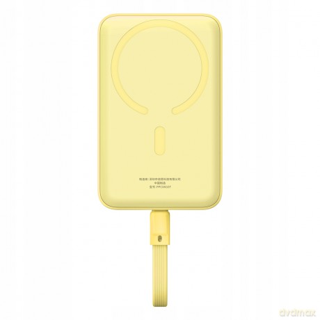 Powerbank Baseus Magnetic Mini MagSafe 10000mAh 30W z wbudowanym kablem Lightning - żółty + kabel Baseus Simple Series USB-C - USB-C 60W 0.3m