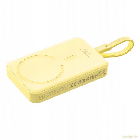 Powerbank Baseus Magnetic Mini MagSafe 10000mAh 30W z wbudowanym kablem Lightning - żółty + kabel Baseus Simple Series USB-C - USB-C 60W 0.3m