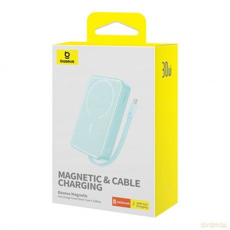 Powerbank Baseus Magnetic Mini MagSafe 10000mAh 30W z wbudowanym kablem USB-C - niebieski + kabel Baseus Simple Series USB-C - USB-C 60W 0.3m