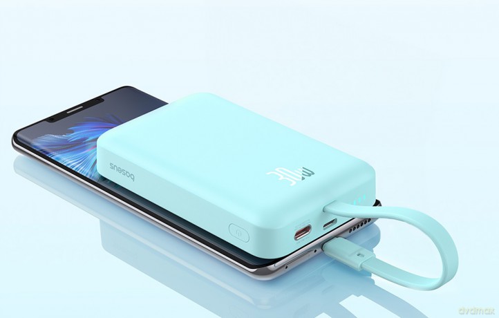Powerbank Baseus Magnetic Mini MagSafe 10000mAh 30W z wbudowanym kablem USB-C - niebieski + kabel Baseus Simple Series USB-C - USB-C 60W 0.3m