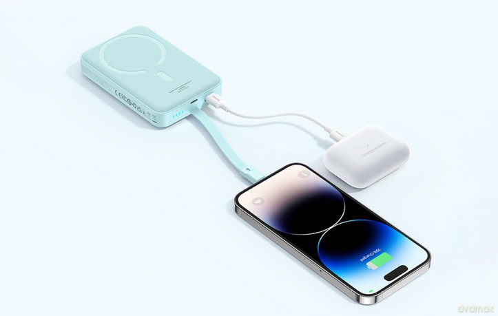 Powerbank Baseus Magnetic Mini MagSafe 10000mAh 30W z wbudowanym kablem USB-C - niebieski + kabel Baseus Simple Series USB-C - USB-C 60W 0.3m