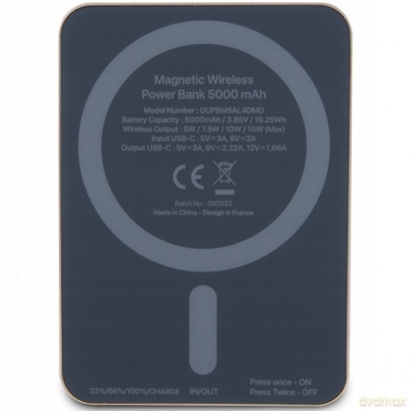 Powerbank indukcyjny Guess MagSafe 4G Strassed Metal Logo 15W 5000mAh - złoty