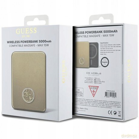 Powerbank indukcyjny Guess MagSafe 4G Strassed Metal Logo 15W 5000mAh - złoty