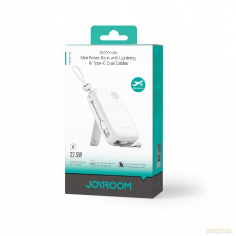 Powerbank Joyroom JR-L008 Plus Cutie Series 22.5W 20000mAh ze stojakiem + kabel USB-A - USB-C - biały