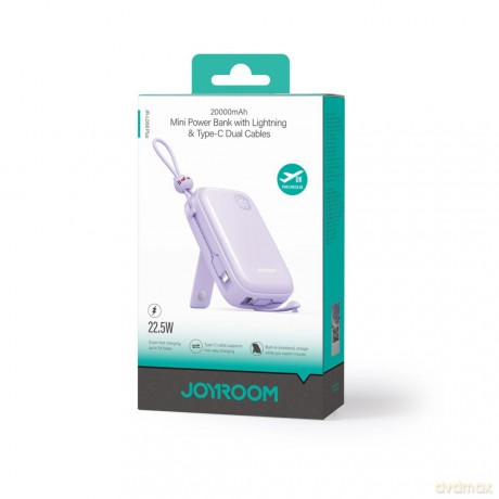 Powerbank Joyroom JR-L008 Plus Cutie Series 22.5W 20000mAh ze stojakiem + kabel USB-A - USB-C - fioletowy