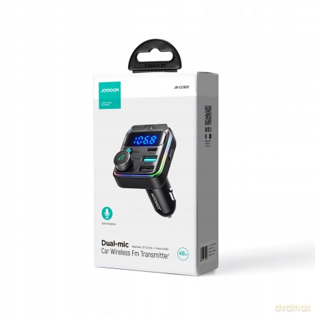 Transmiter FM Joyroom JR-CCB01 48W 2x USB-A USB-C z podwójnym mikrofonem - czarny