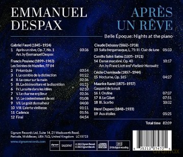Emmanuel Despax: Apres Un Reve: Belle Epoque - Nights At The Piano [CD]