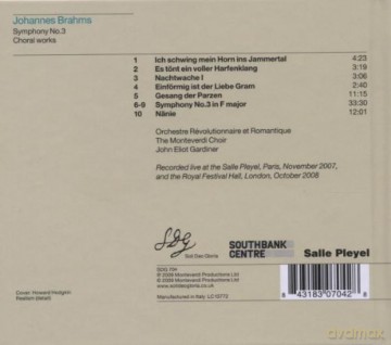 Monteverdi Choirgardiner: Brahmssymphony No 3 [CD]