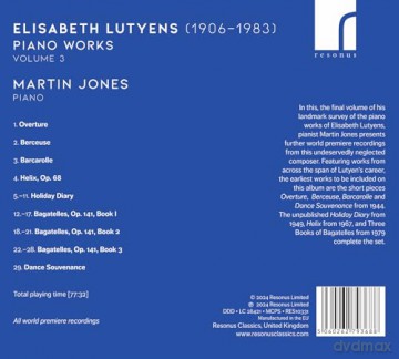 Martin Jones: Elisabeth Lutyens: Piano Works Volume 3 [CD]