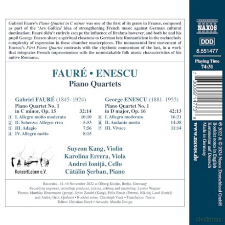 King & Errera & Ionita & Serban: Gabriel Faure & George Enescu: Piano Quartets (Melodies Infinies) [CD]