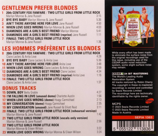 Marilyn Monroe & Jane Russell: Gentlemen Prefer Blondes soundtrack & Rare Bonus Tracks [CD]