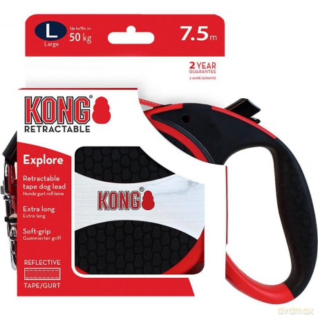 KONG - Retractable leash Explore L 7,5M Tape Red max 50Kg