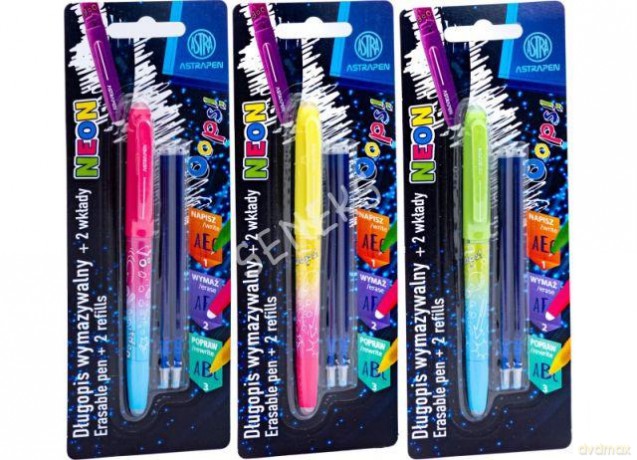 Długopis wymazywalny Astrapen Oops Neon 2 wkłady niebieskie 1 szt. mix