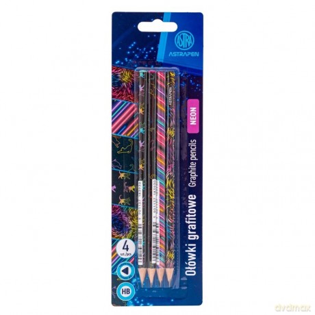 Ołówki grafitowe trójkątne HB Astrapen neon/cats blister 4 szt.