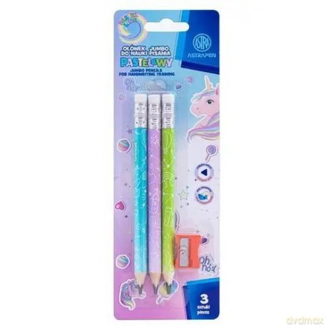 Ołówki grafitowe trójkątne HB Jumbo Astrakids Unicorn 3 szt. z temperówką