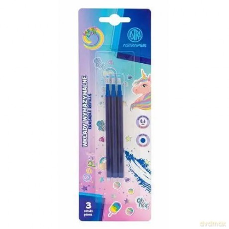 Wkłady wymazywalne niebieskie ASTRAPEN Oops! UNICORN 3 szt. blister