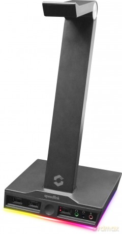 Speedlink - EXCELLO Illuminated Headset Stand, 3-Port USB 2.0 Hub, integrated Soundcard, black