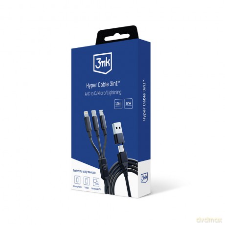 Kabel 3mk Hyper Cable 3in1 A/C to C/Micro/Lightning 1.5m black