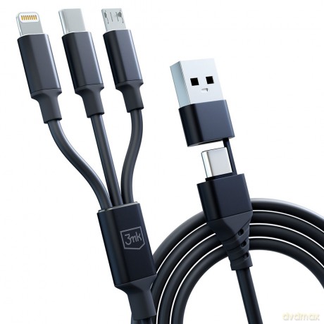 Kabel 3mk Hyper Cable 3in1 A/C to C/Micro/Lightning 1.5m black
