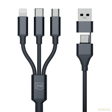 Kabel 3mk Hyper Cable 3in1 A/C to C/Micro/Lightning 1.5m black