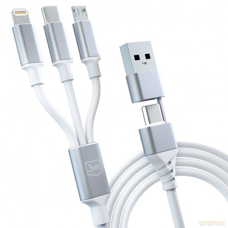 Kabel 3mk Hyper Cable 3in1 A/C to C/Micro/Lightning 1.5m White