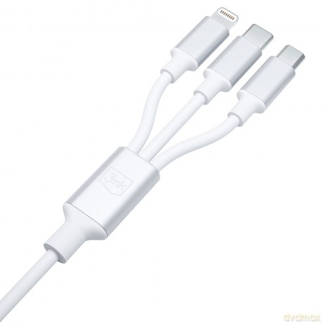 Kabel 3mk Hyper Cable 3in1 A/C to C/Micro/Lightning 1.5m White