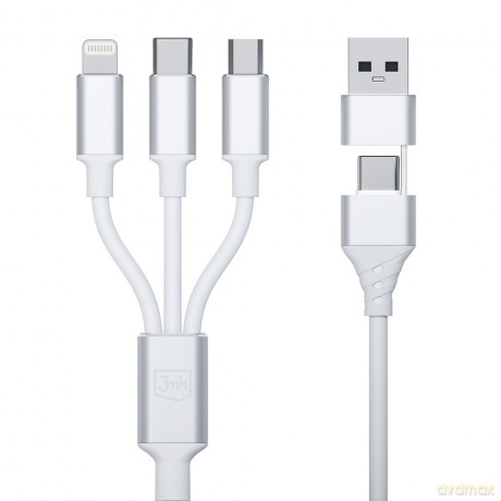 Kabel 3mk Hyper Cable 3in1 A/C to C/Micro/Lightning 1.5m White