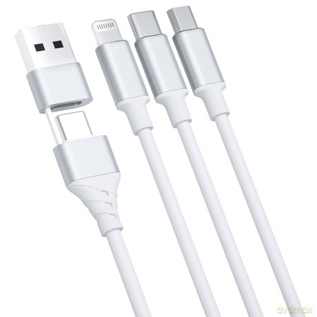 Kabel 3mk Hyper Cable 3in1 A/C to C/Micro/Lightning 1.5m White