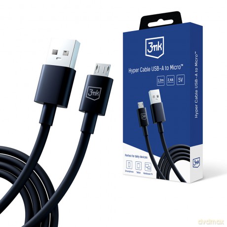 Kabel USB 3mk Hyper Cable A to Micro 1.2m 5V 2,4A Black