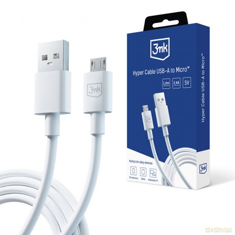 Kabel USB 3mk Hyper Cable A to Micro 1.2m 5V 2,4A White