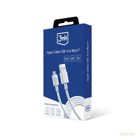Kabel USB 3mk Hyper Cable A to Micro 1.2m 5V 2,4A White