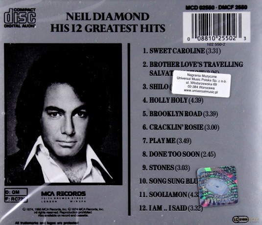 Neil Diamond: His 12 Greatest Hits [CD]