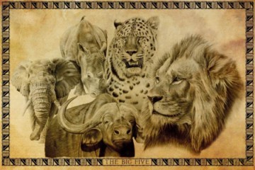 Lew, Bawół, Słoń, Nosorożec, Tygrys (The Big Five) [PLAKAT]