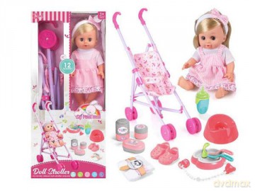 Lalka 35cm z dźwiękiem + wózek i akcesoria BLAL0746