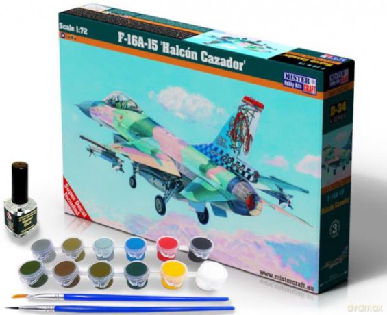 Model samolotu do sklejania F-16A-15 Halcon Cazador 1:72 + farby, pędzelki, klej