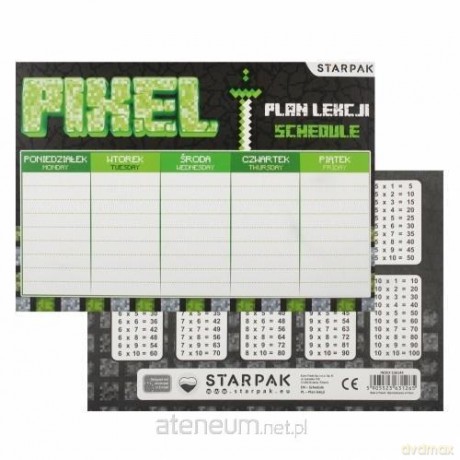Plan lekcji z tabliczką mnożenia Pixel Game 25 sztuk