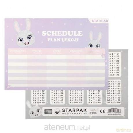 Plan lekcji z tabliczką mnożenia Rabbit 25 sztuk