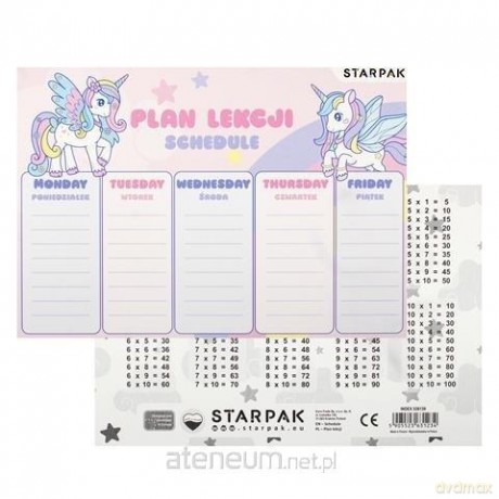 Plan lekcji z tabliczką mnożenia Unicorn 25 sztuk