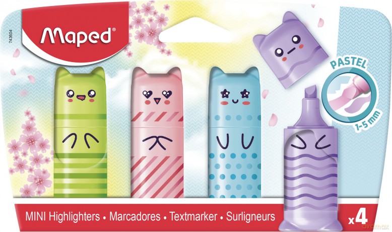 Zakreślacz mini Kawaii Pastel mix 4szt