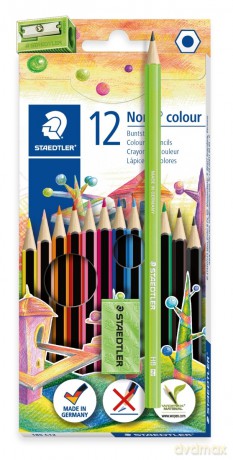 Kredki sześciokątne Noris Colour 12 kolorów ołówek gumka temperówka Staedtler