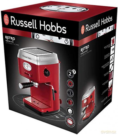Kolbowy ekspres ciśnieniowy Russell Hobbs Retro Espresso Maker 1350 W czerwony