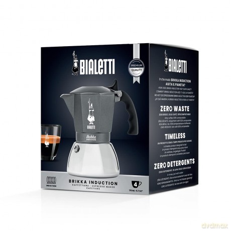 Bialetti - Brikka Induction 4 Cup Espresso maker Black, Silver