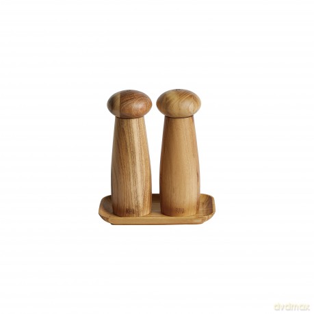 Aida - Teak wood ceramic grinder set w tray (14754)