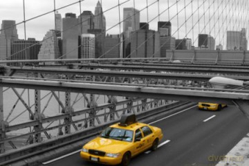 Nowy Jork Nyc - Żółte Taxi Brooklyn Bridge [PLAKAT]