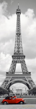 Paris - Red Car - Wieża Eiffla [PLAKAT]