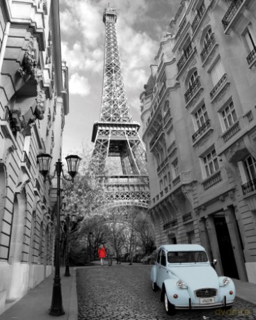 Paris Red Girl Blue Car [PLAKAT]