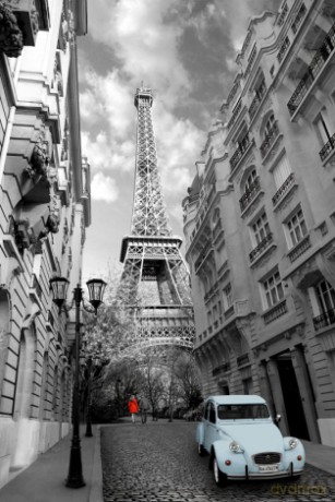 Paris Red Girl Blue Car [PLAKAT]