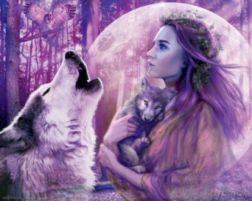 Pełnia Księżyca - Wilk, Kobieta- Plakat
