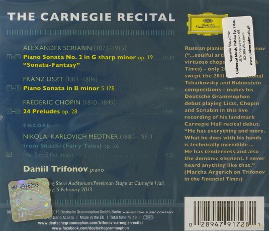 Daniil Trifonov: The Carnegie Hall Recital [CD]